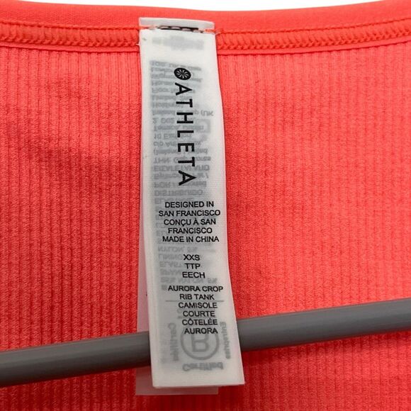 Athleta Aurora Ribbed Crop Tank Coral Women’s Size XXS Seamless Yoga Top - Picture 6 of 8